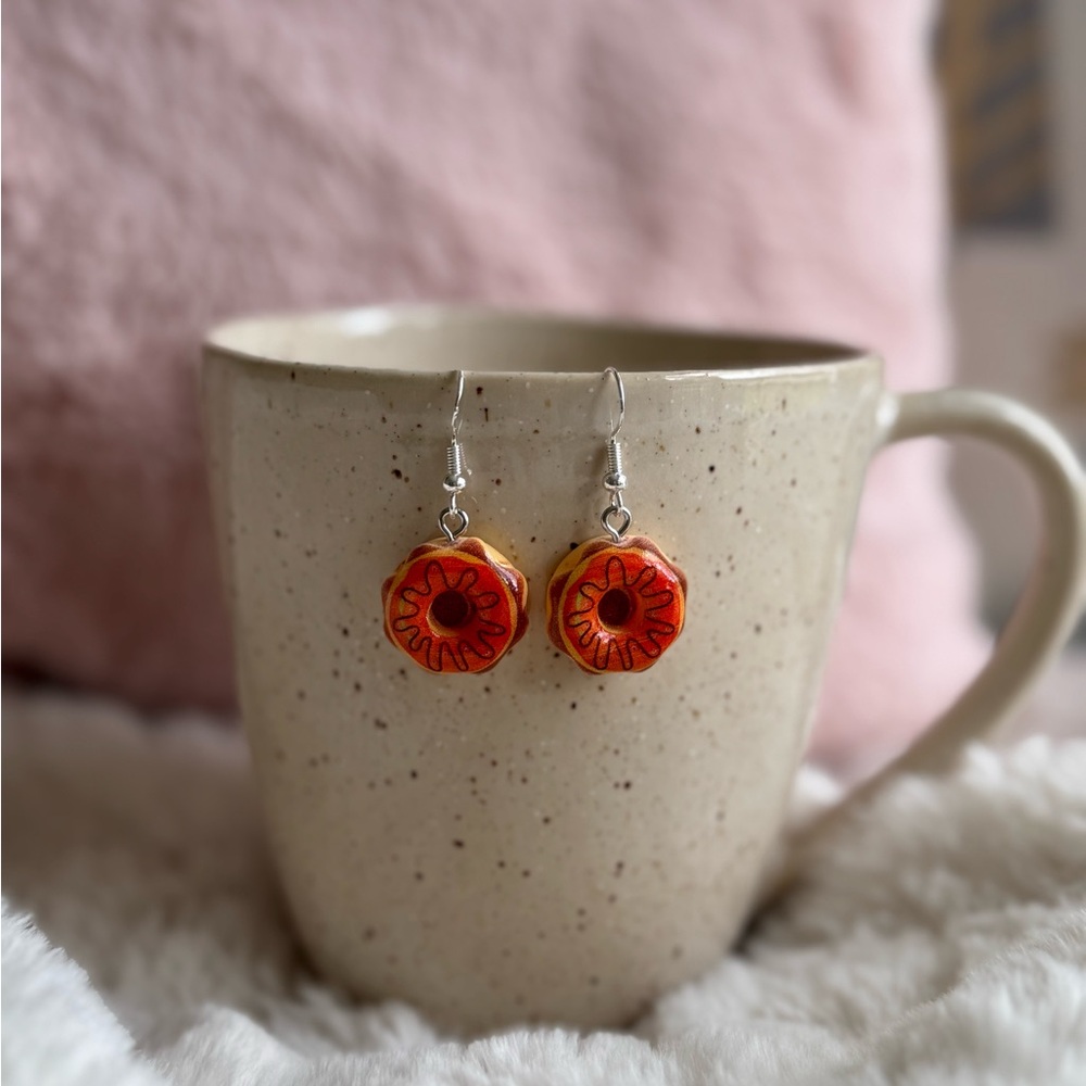 Orange Glazed Donut Earrings, Doughnuts, Cute Earrings, Mini Food Earrings